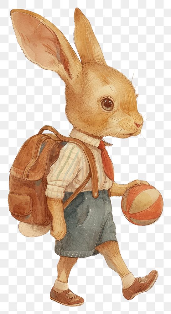 PNG Vintage illustration rabbit boy animal mammal ball.