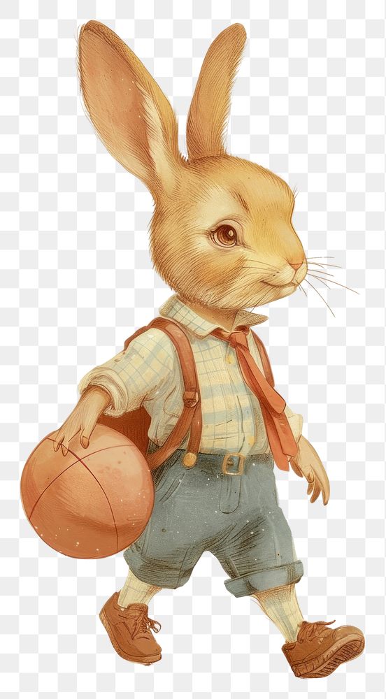 PNG Vintage illustration rabbit boy footwear animal mammal.