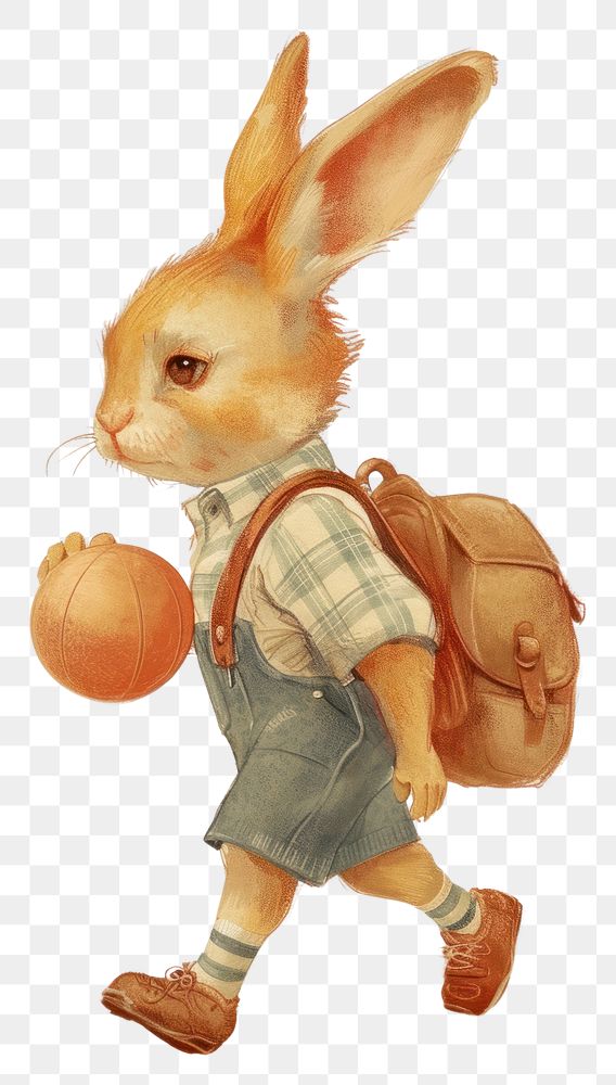 PNG Vintage illustration rabbit boy mammal animal ball.