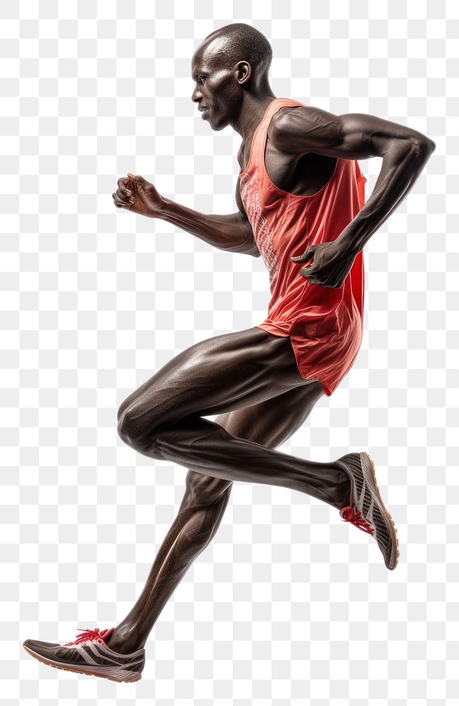 PNG Kenyan running athlete white background determination bodybuilding.