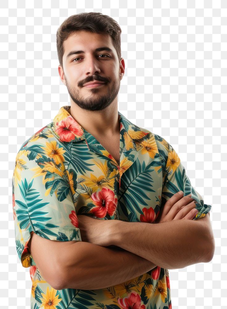 PNG Man wear Hawaiian shirt portrait sleeve adult.