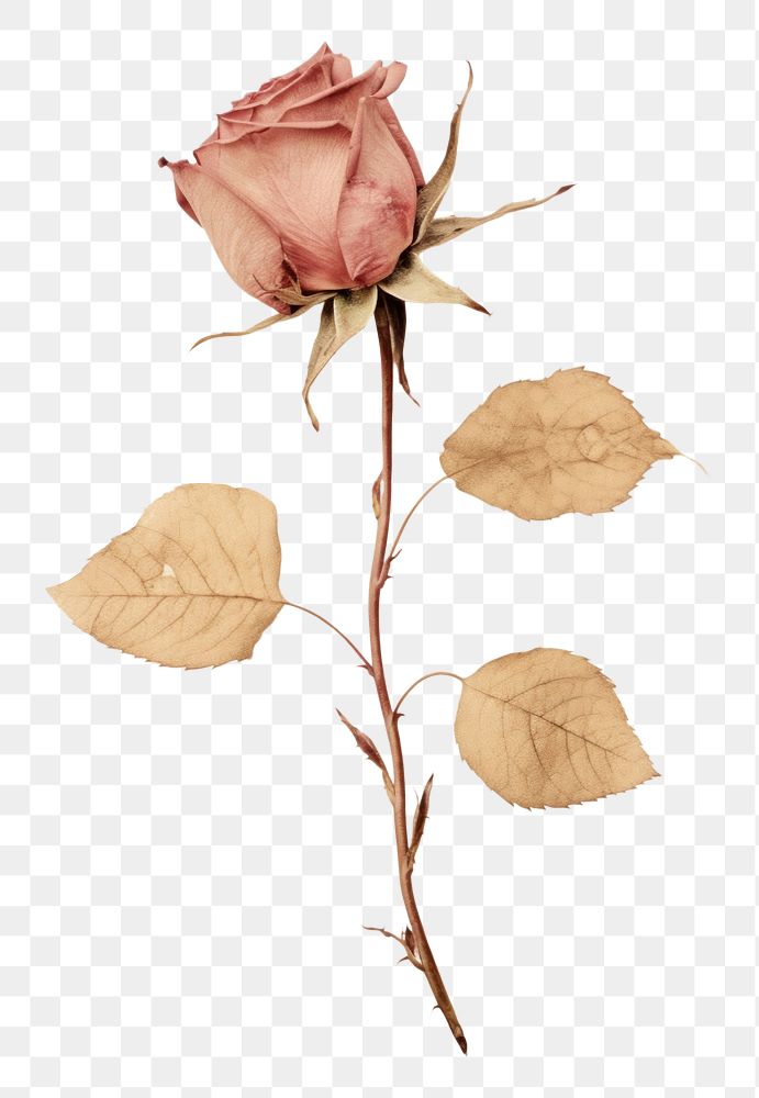 PNG  Real Pressed a climbing rose flower leaf petal.