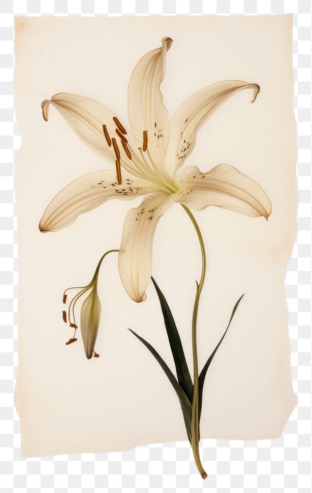 PNG  Real Pressed a madonna lily flower plant inflorescence.