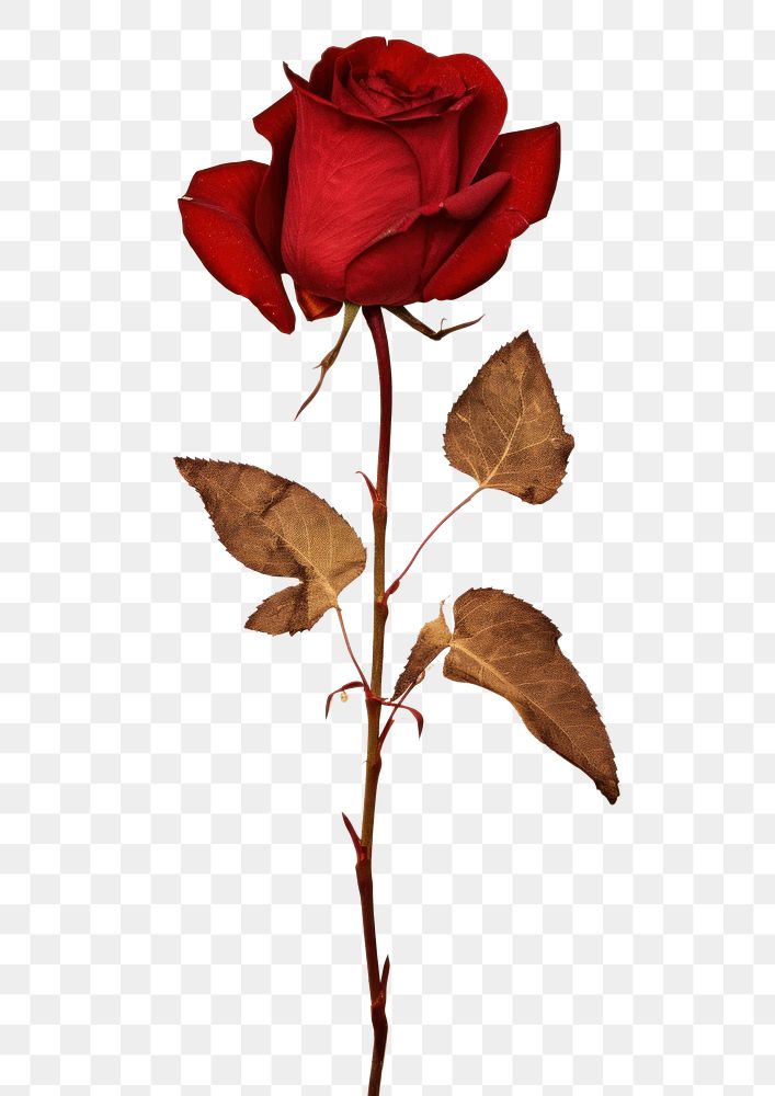 PNG  Real Pressed a red rose flower plant leaf.
