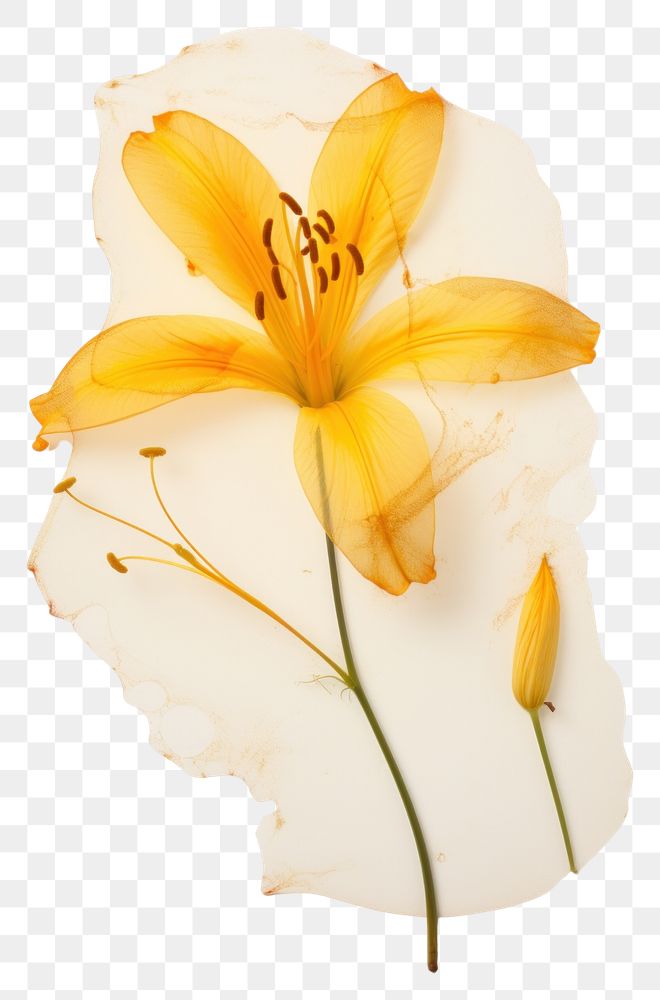 PNG  Real Pressed a yellow lily flower petal plant.
