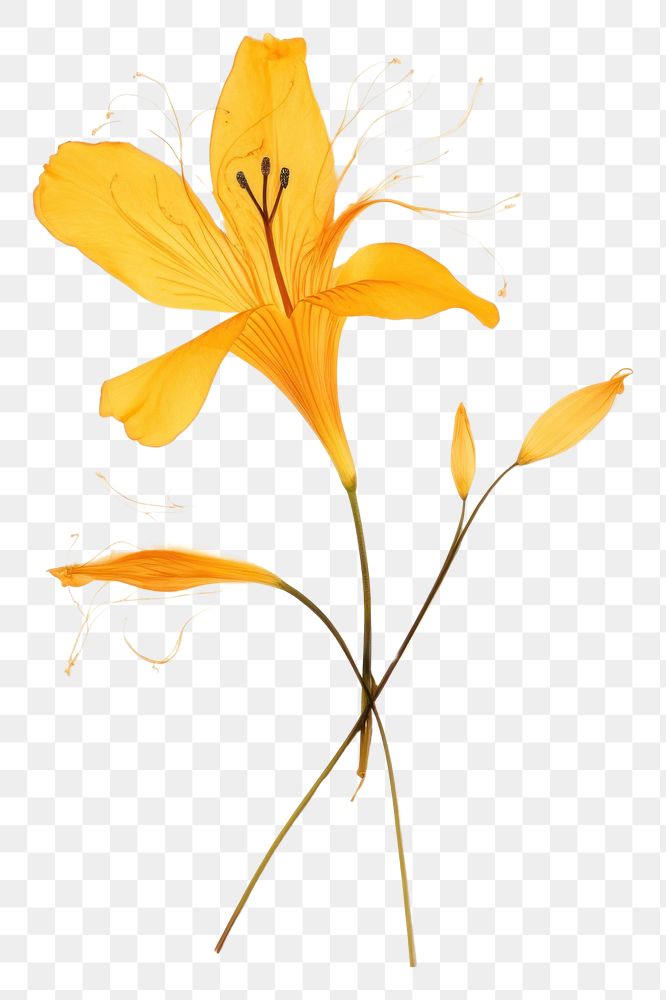 PNG  Real Pressed a yellow lily flower plant leaf.