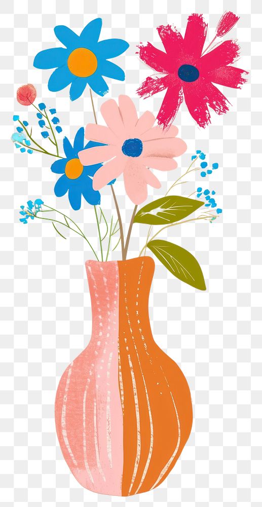 PNG  Cute vase flowers illustration painting pattern plant.