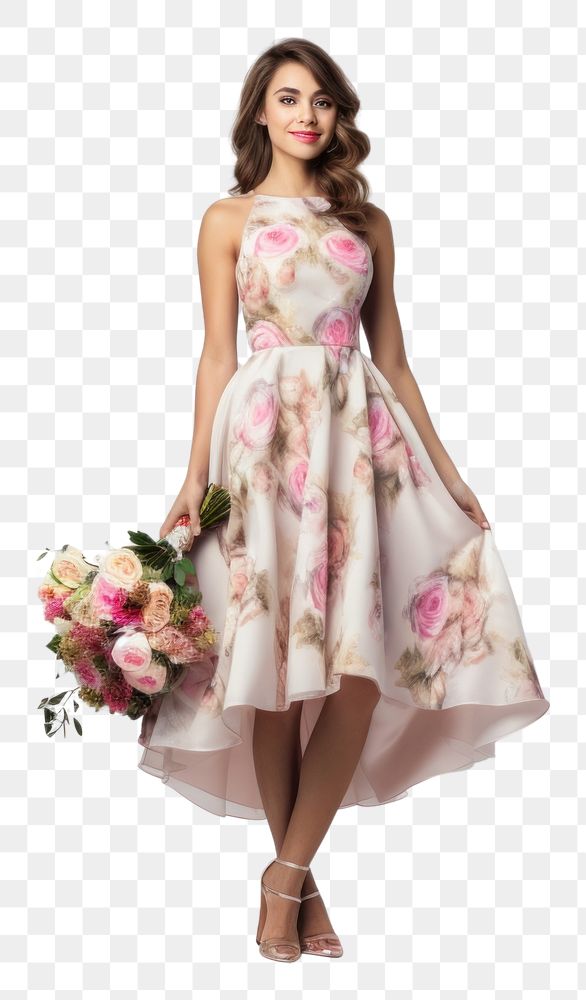 PNG  Bridesmaid wearing a floral dress fashion wedding flower. AI generated Image by rawpixel.