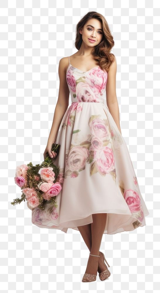 PNG  Bridesmaid wearing a floral dress fashion wedding adult. AI generated Image by rawpixel.