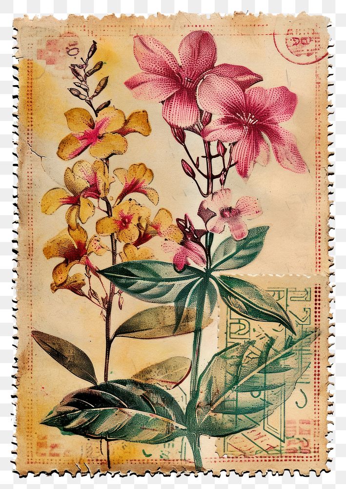 PNG Flower plant cross-stitch needlework.