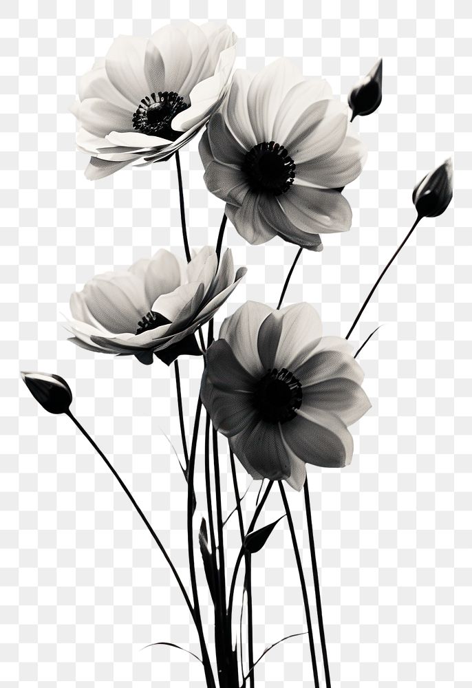 PNG  Black and white bouquet flowers monochrome petal plant.