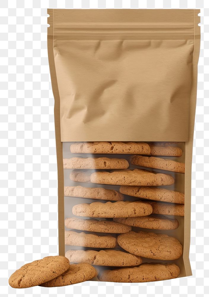 PNG  Paper pouch packaging mockup cookie biscuit bread.