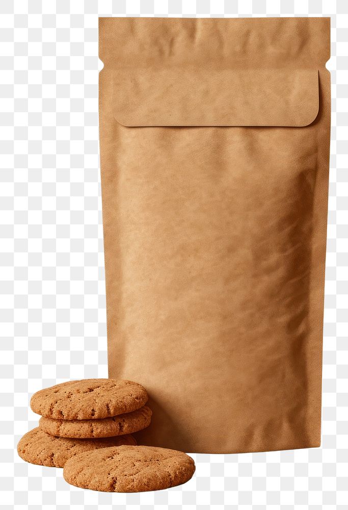 PNG  Paper pouch packaging mockup cookie bread food.