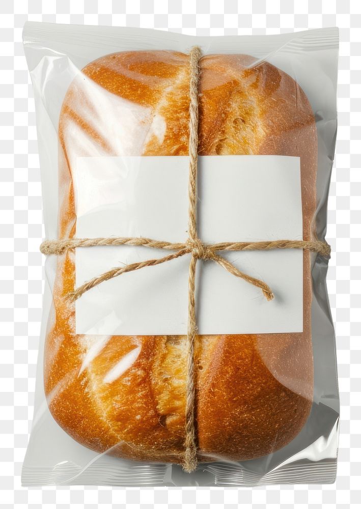 PNG  Bakery plastic with blank label mockup packaging bread food bun.