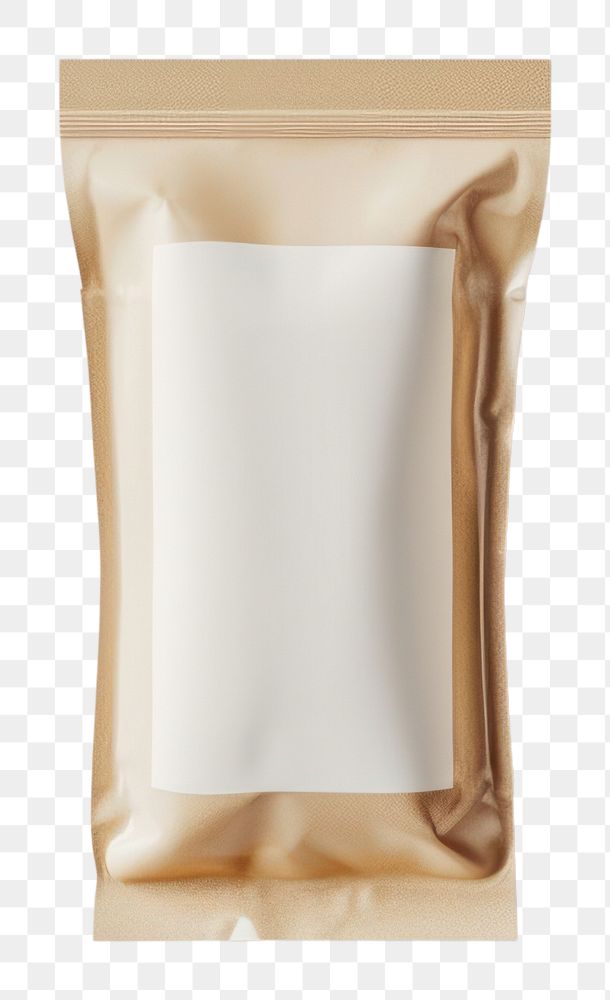 PNG  Snack plastic with blank label mockup packaging white background crumpled cushion.