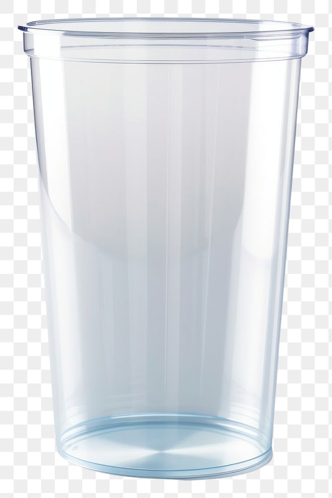 PNG  Transparent plastic cup mockup glass vase white background.