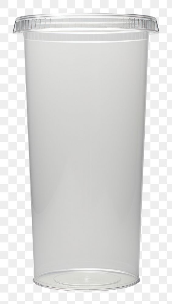 PNG  Transparent plastic cup mockup glass jar white background.