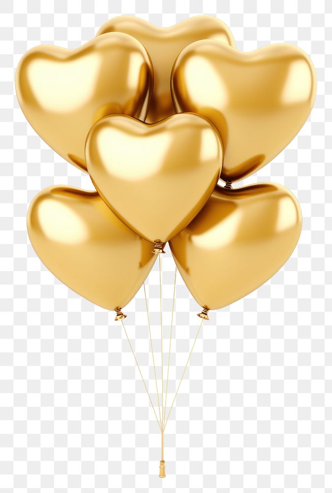 PNG Heart balloons gold shiny white background.