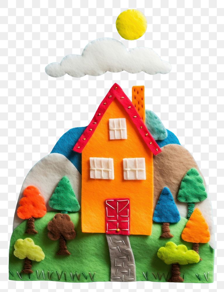 PNG Wallpaper of felt house on hill craft art toy.