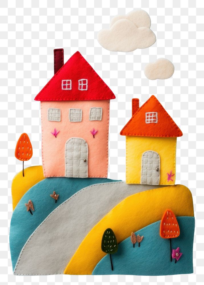 PNG Wallpaper of felt house on hill textile art toy.