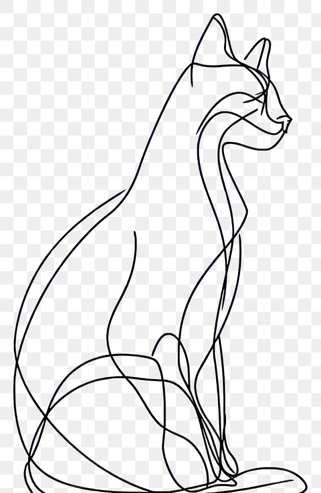 PNG  Continuous line drawing cat animal mammal sketch.