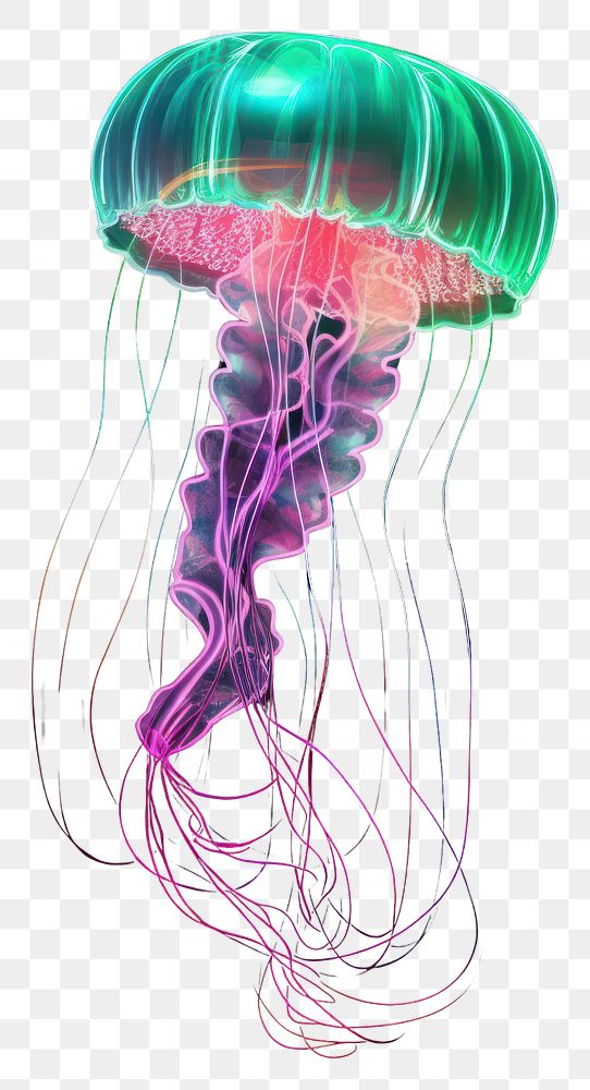 PNG Illustration jellyfish neon rim light invertebrate translucent transparent.