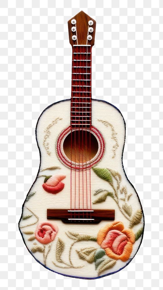 PNG  Guitar in embroidery style pattern creativity string.