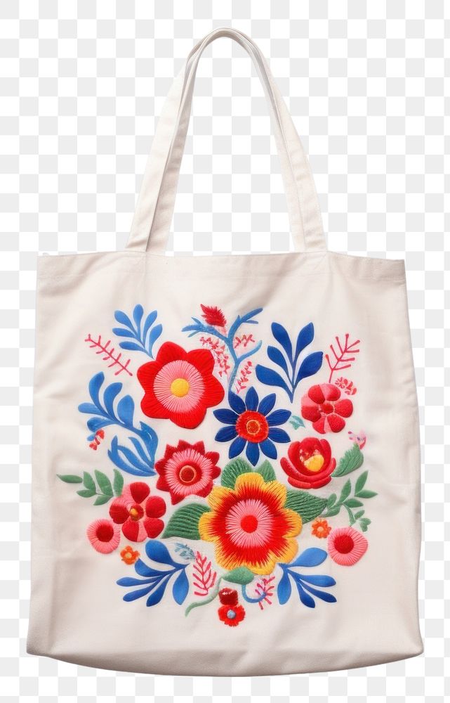 PNG  Shopping bag in embroidery style handbag pattern purse.
