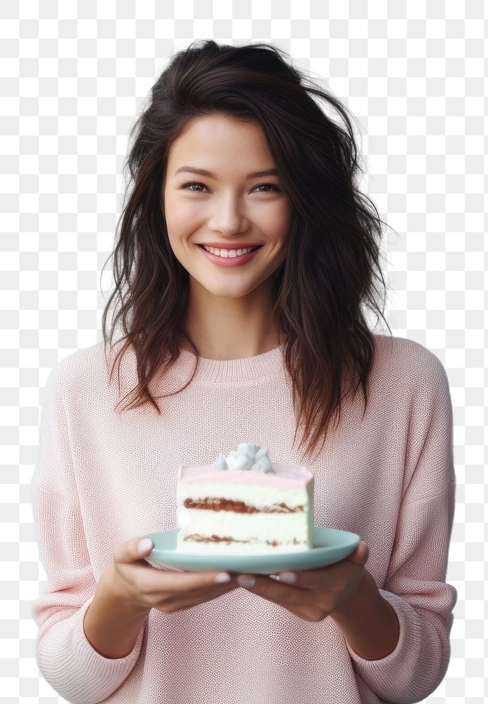 PNG  Happy American woman and cake dessert smile adult.