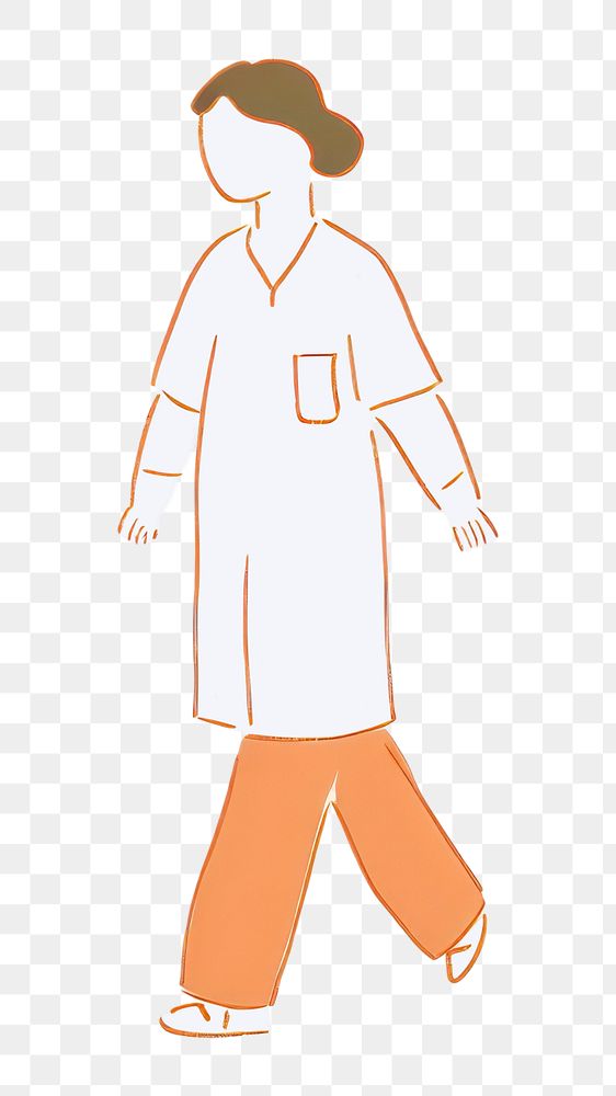 PNG Doodle illustration of nurse and doctor walking overcoat drawing.