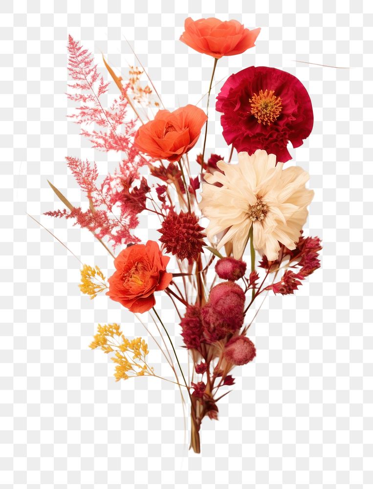 PNG  Real Pressed a Bouquet of flowers plant petal red.