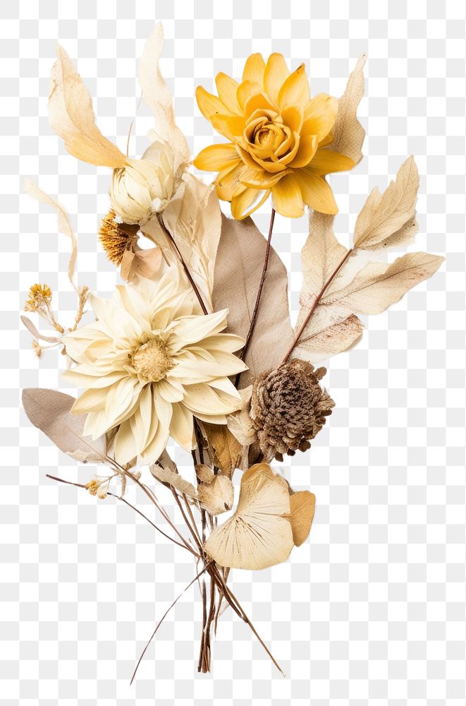 PNG  Real Pressed a Bouquet of flowers brooch plant petal.
