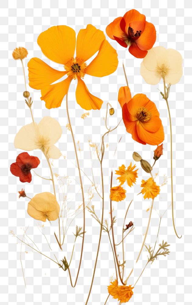 PNG  Real Pressed a Wildflowers plant petal poppy.