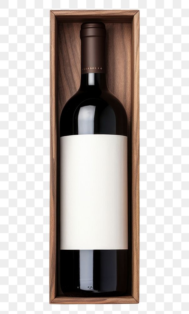 PNG  Wooden wine box packaging mockup bottle drink white background.