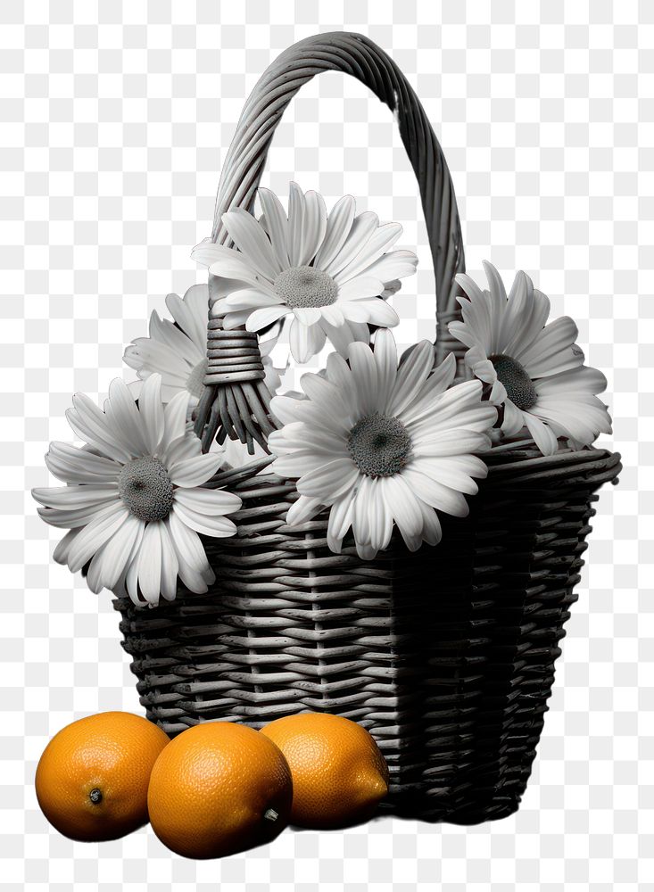 PNG Photography of daisies basket monochrome flower orange.