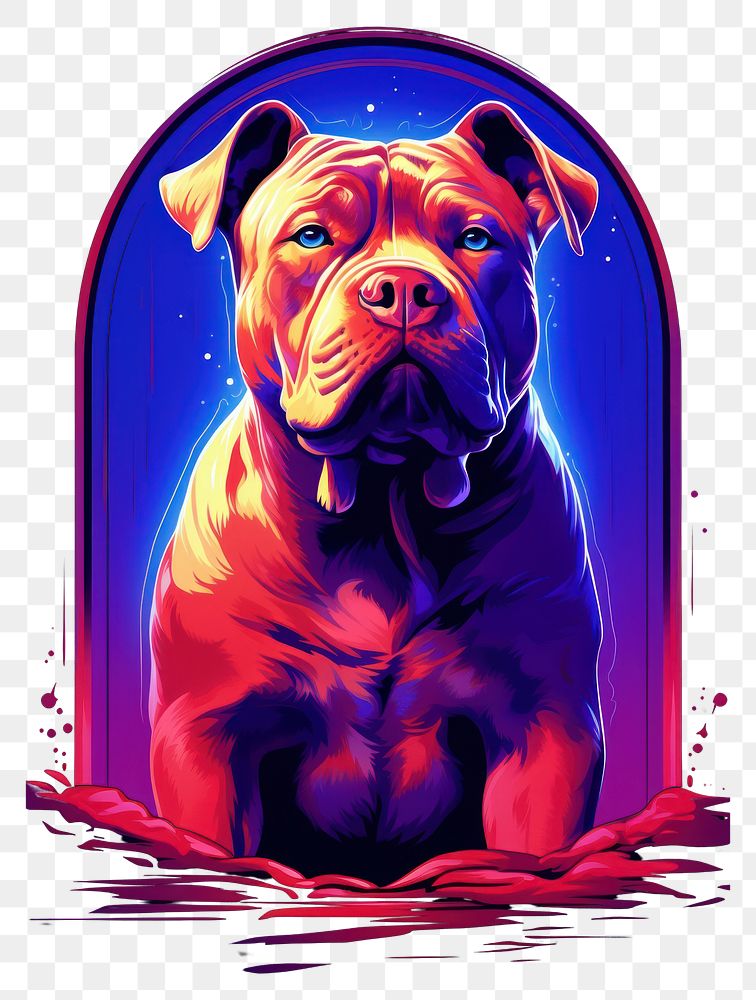 PNG Illustration American Bully neon rim light portrait bulldog pitbull.