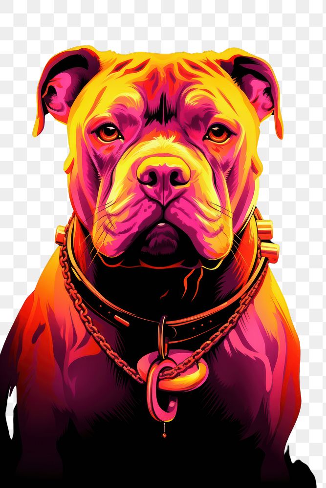 PNG Illustration American Bully neon rim light portrait bulldog animal.