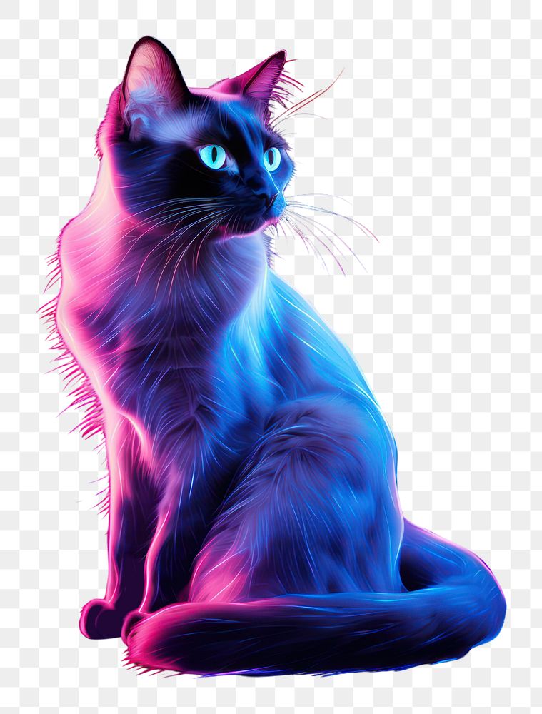 PNG Illustration Balinese cat neon rim light animal mammal purple.