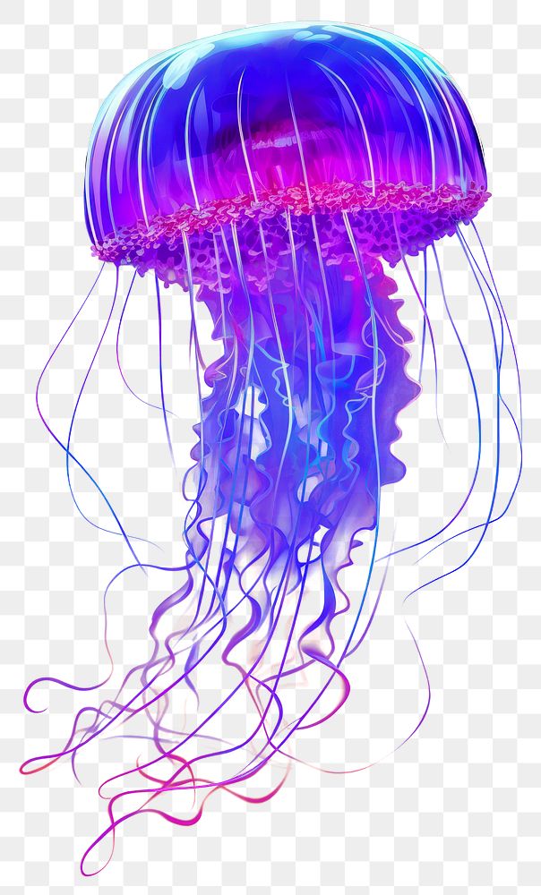 PNG Illustration jellyfish neon rim light purple blue invertebrate.
