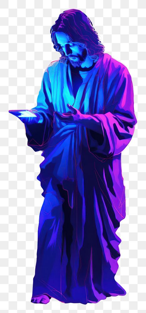 PNG Illustration jesus Neon rim light purple adult blue.
