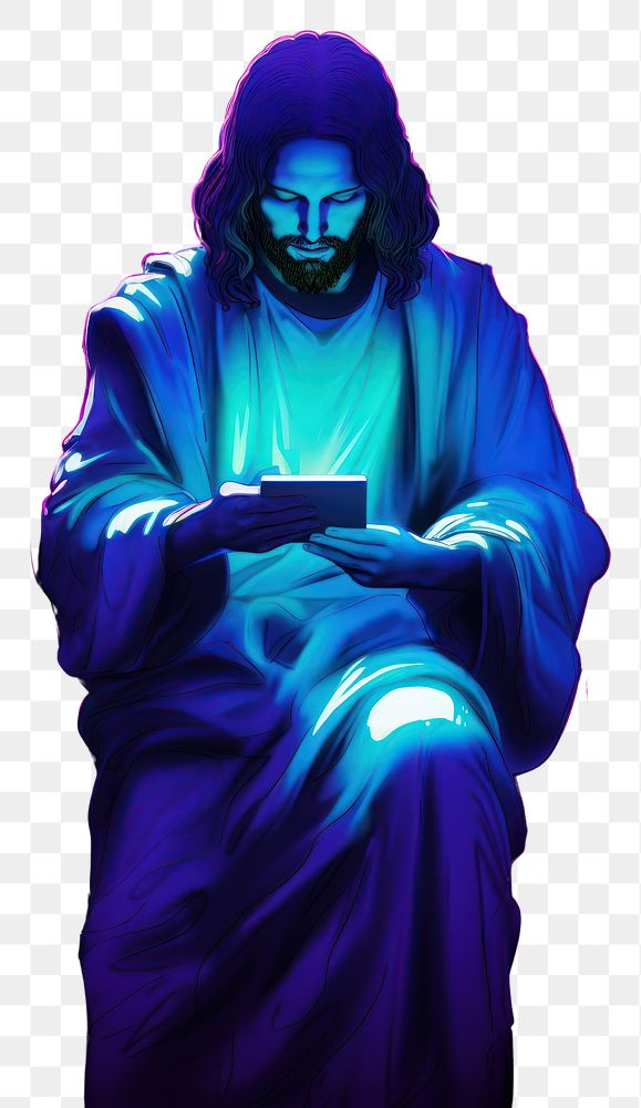 PNG Illustration jesus Neon rim light purple portrait adult.