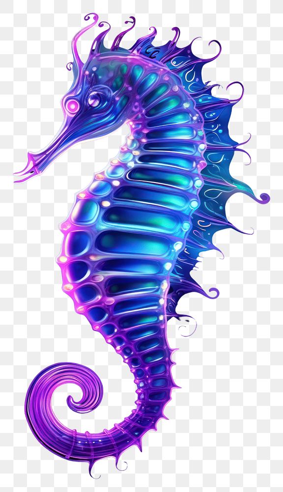 PNG Illustration sea horse neon rim light seahorse purple animal.