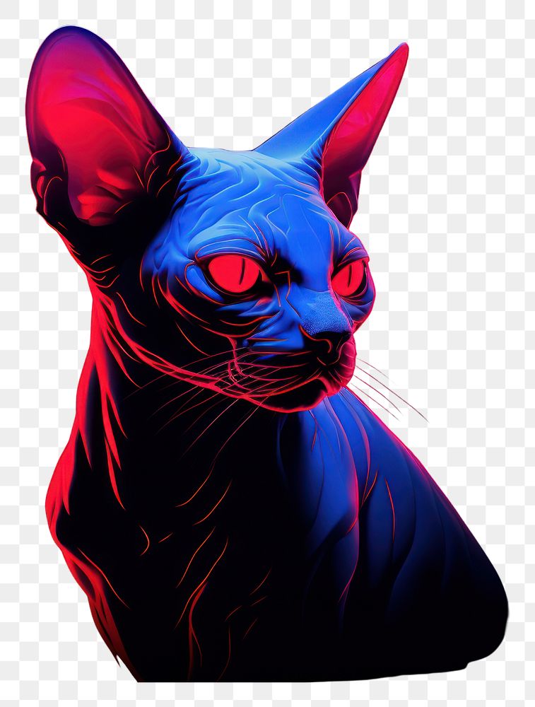 PNG Illustration Sphynx cat neon rim light portrait animal mammal.