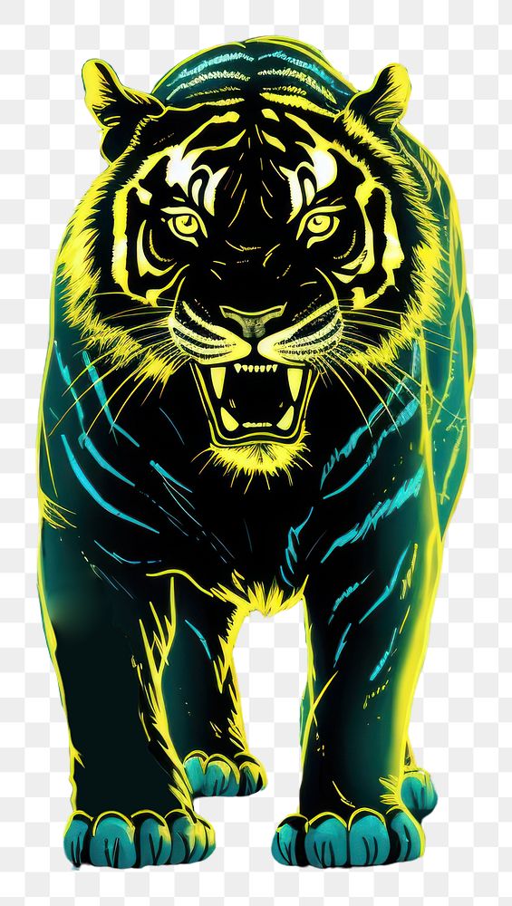 PNG Illustration roaring tiger neon rim light wildlife animal mammal.