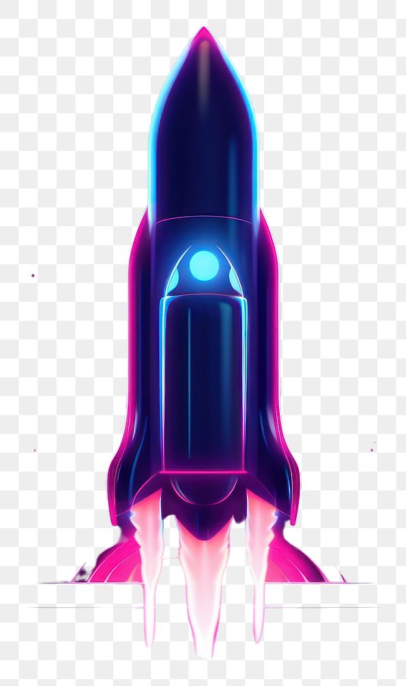 PNG Illustration rocket neon rim light purple blue illuminated.