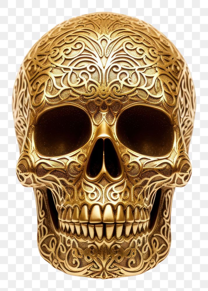 PNG Skull jewelry gold white background.