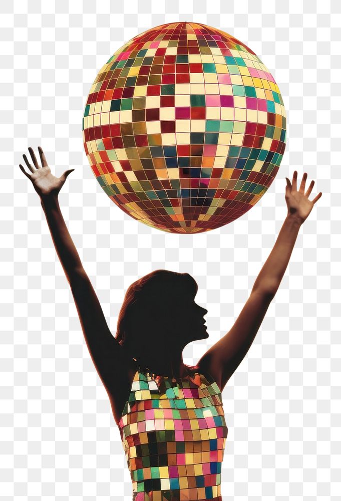PNG Collage Retro dreamy disco ball sphere fun celebration.