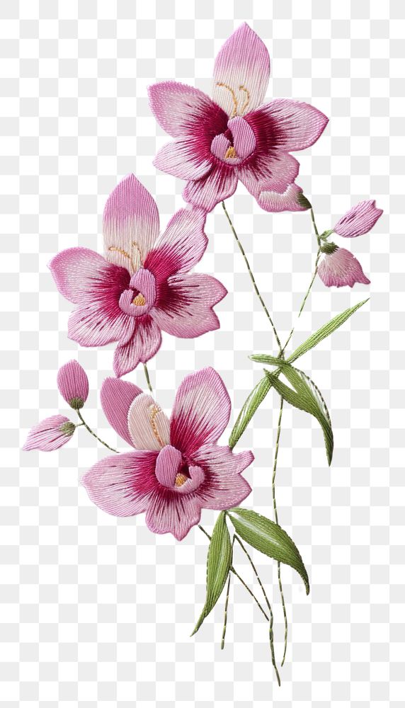 PNG Orchid new year in embroidery style flower plant inflorescence.