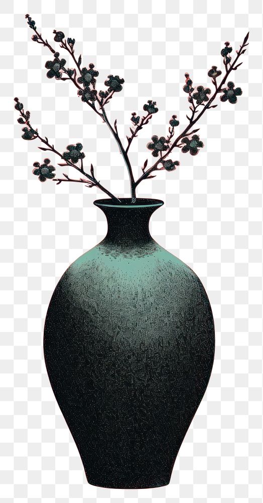 PNG Silkscreen illustration of a vase art plant red.