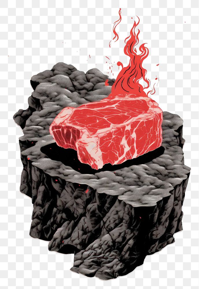 PNG Silkscreen illustration of korean bbq meat steak beef food.
